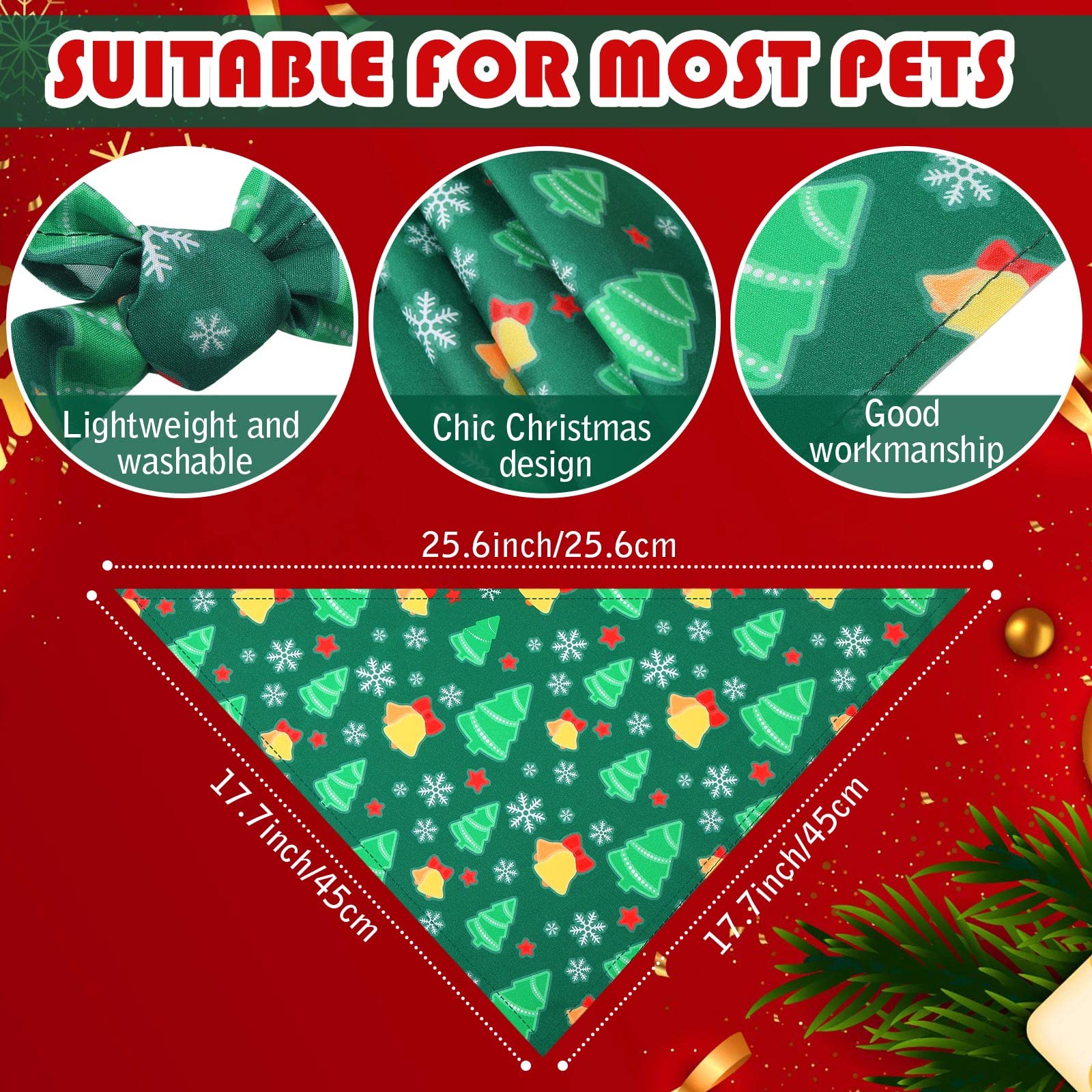 Kigeli Christmas dog bandana Christmas-tree pattern for cute holiday outfits.