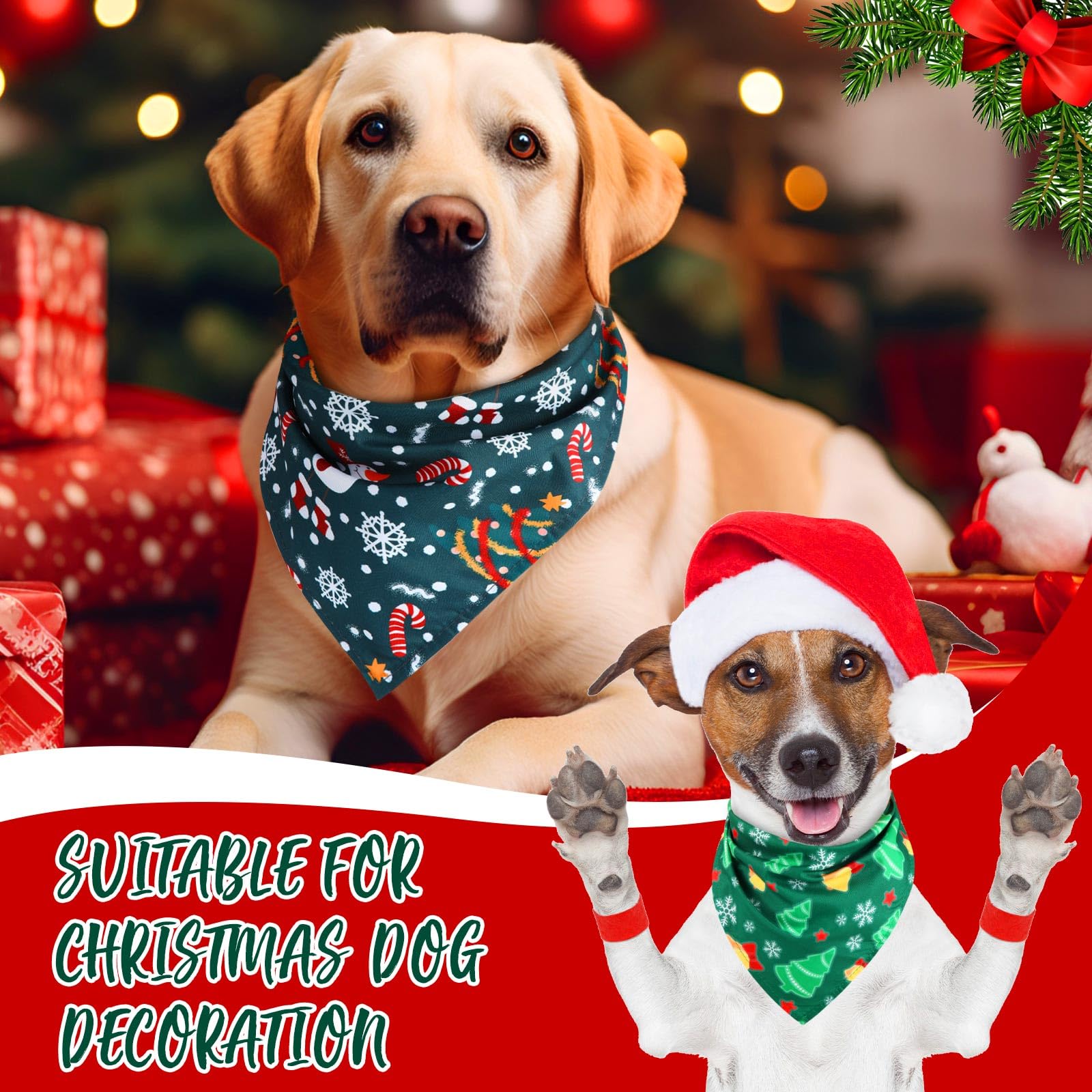 Kigeli Christmas dog bandana Santa pattern for party ready pets.