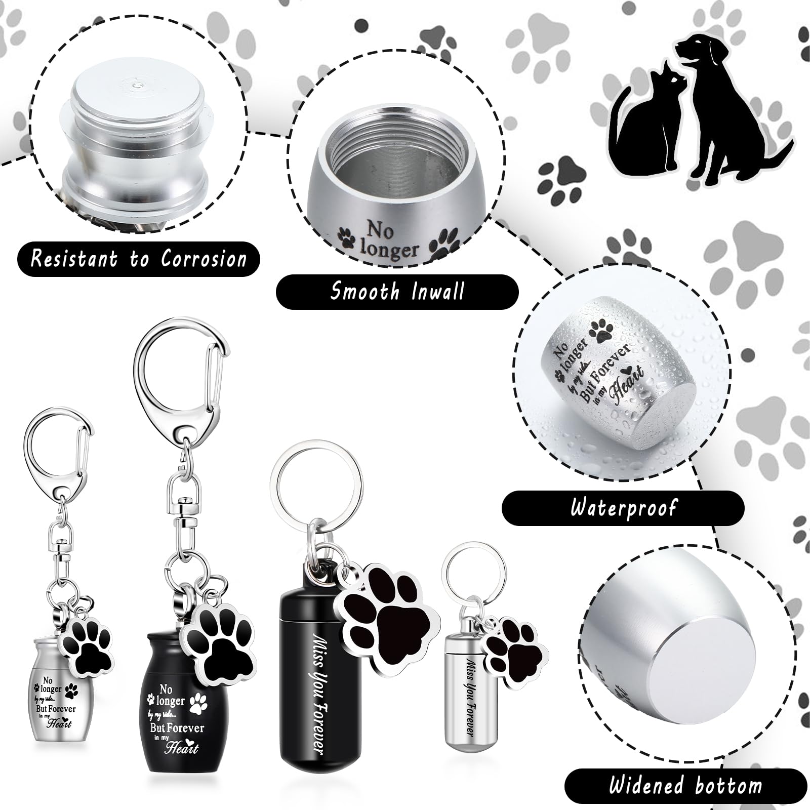 Kigeli paw-print cylinder keepsake keychain portable memorial for cat ashes on the go