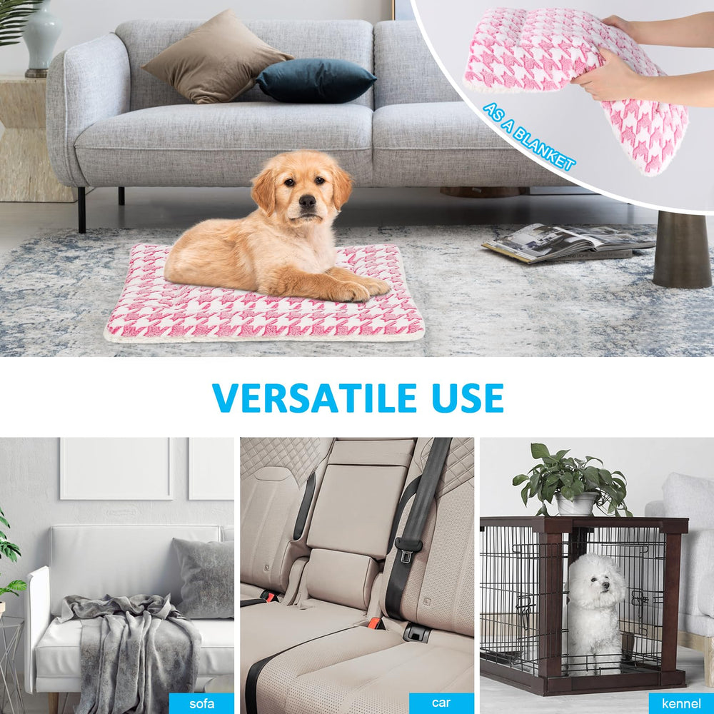 Kigmmro dog bed mat in crate setup shows 21x12 inch size with cozy padding