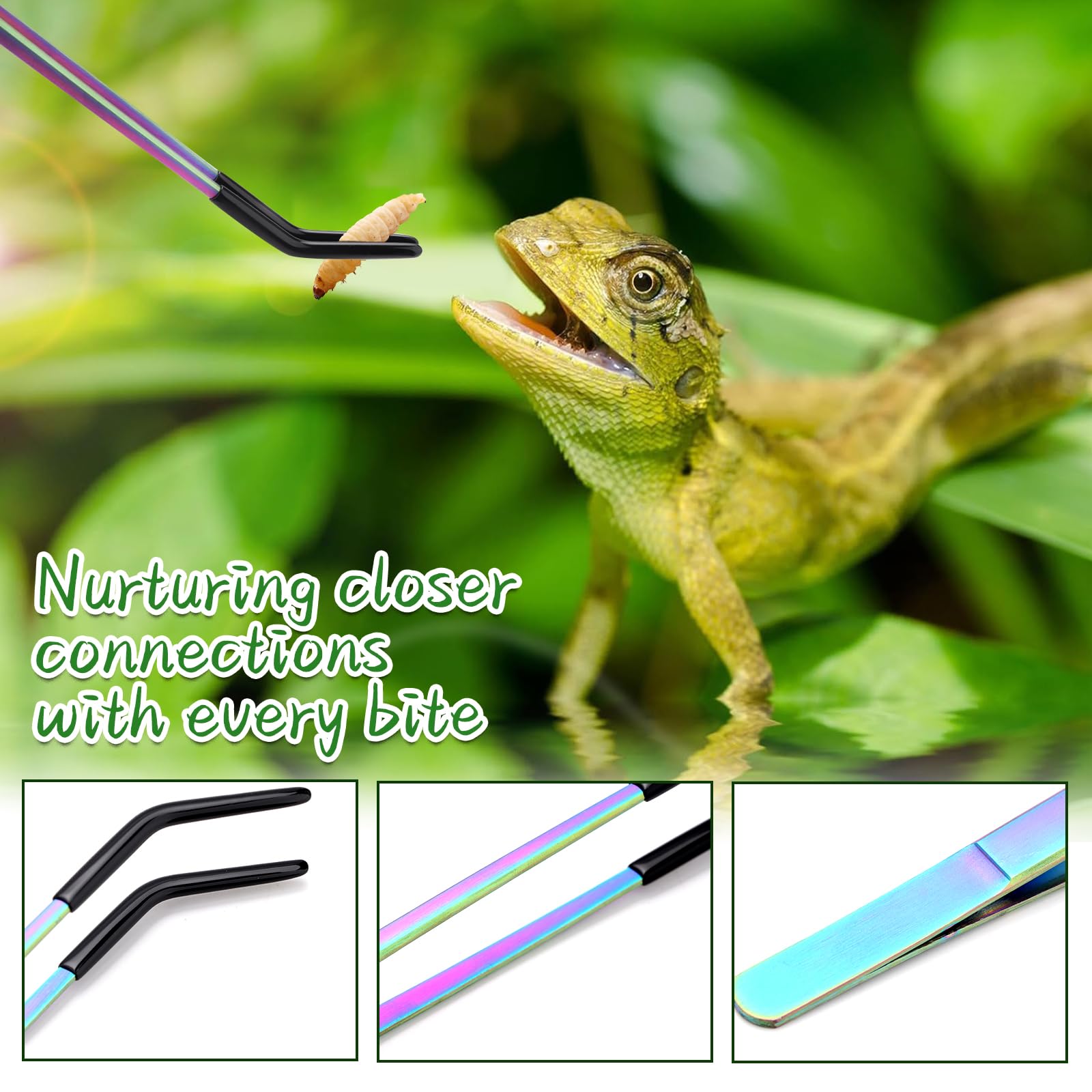 KIIDAS feeding action with worms using straight or curved tongs.