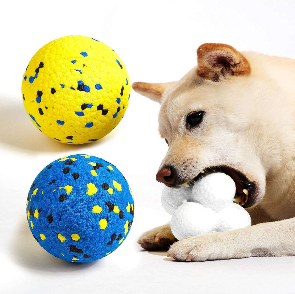 Kimee dog balls front view—durable bite-proof chew toy for aggressive chewers