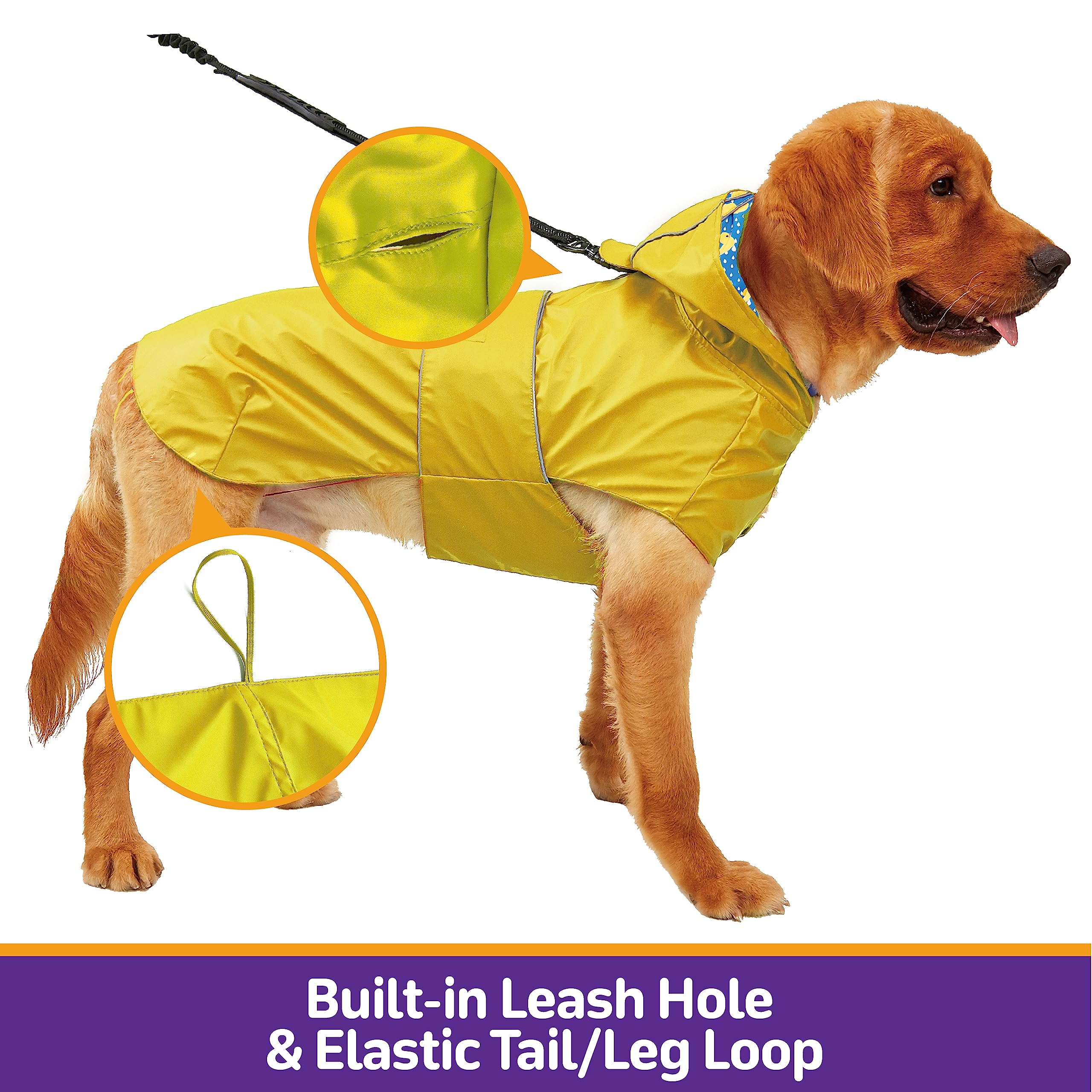 Kimee dog raincoat reflective strip close-up for enhanced evening visibility