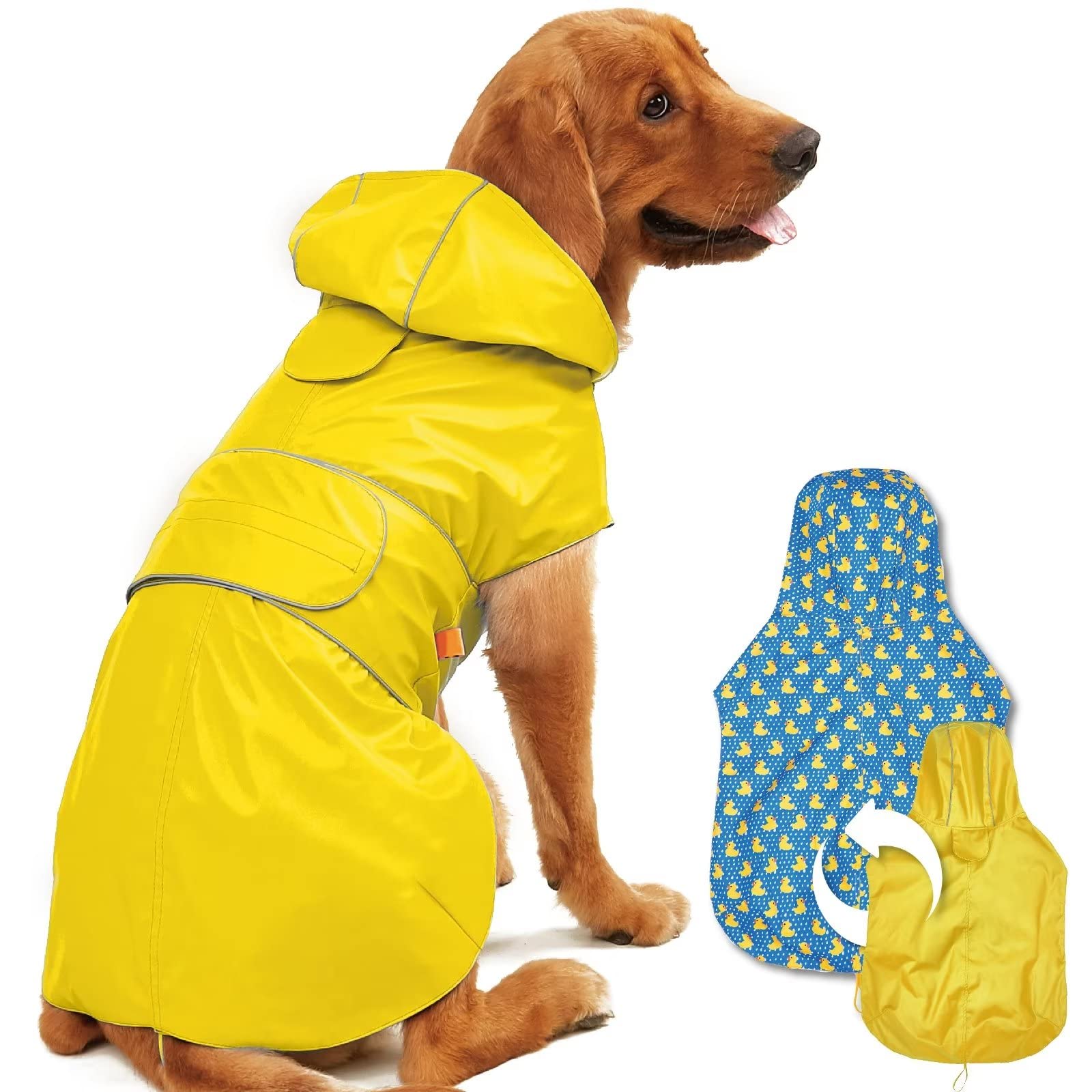 Kimee dog raincoat reversible front view for versatile all-weather protection