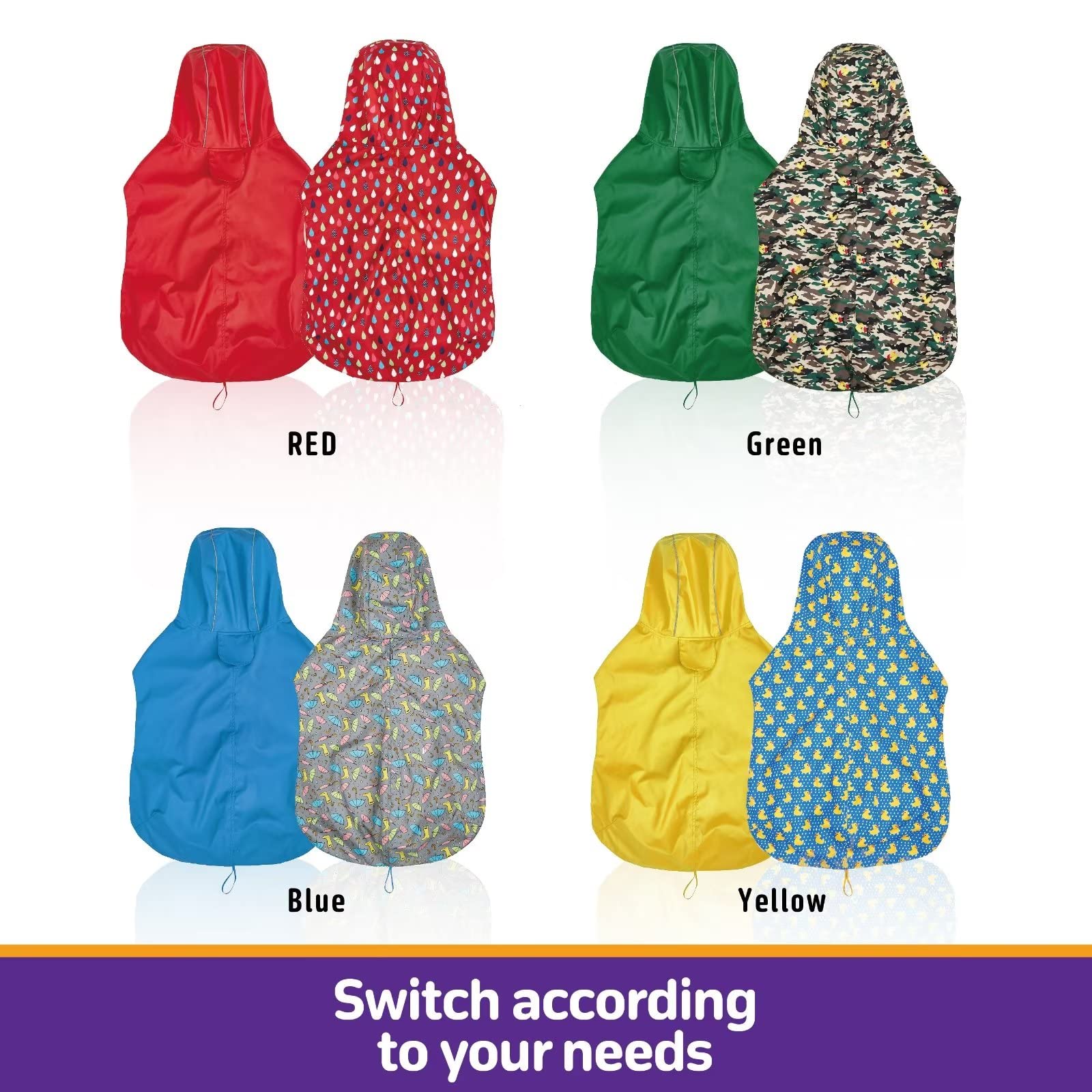 Kimee dog raincoat size chart to help choose the right size