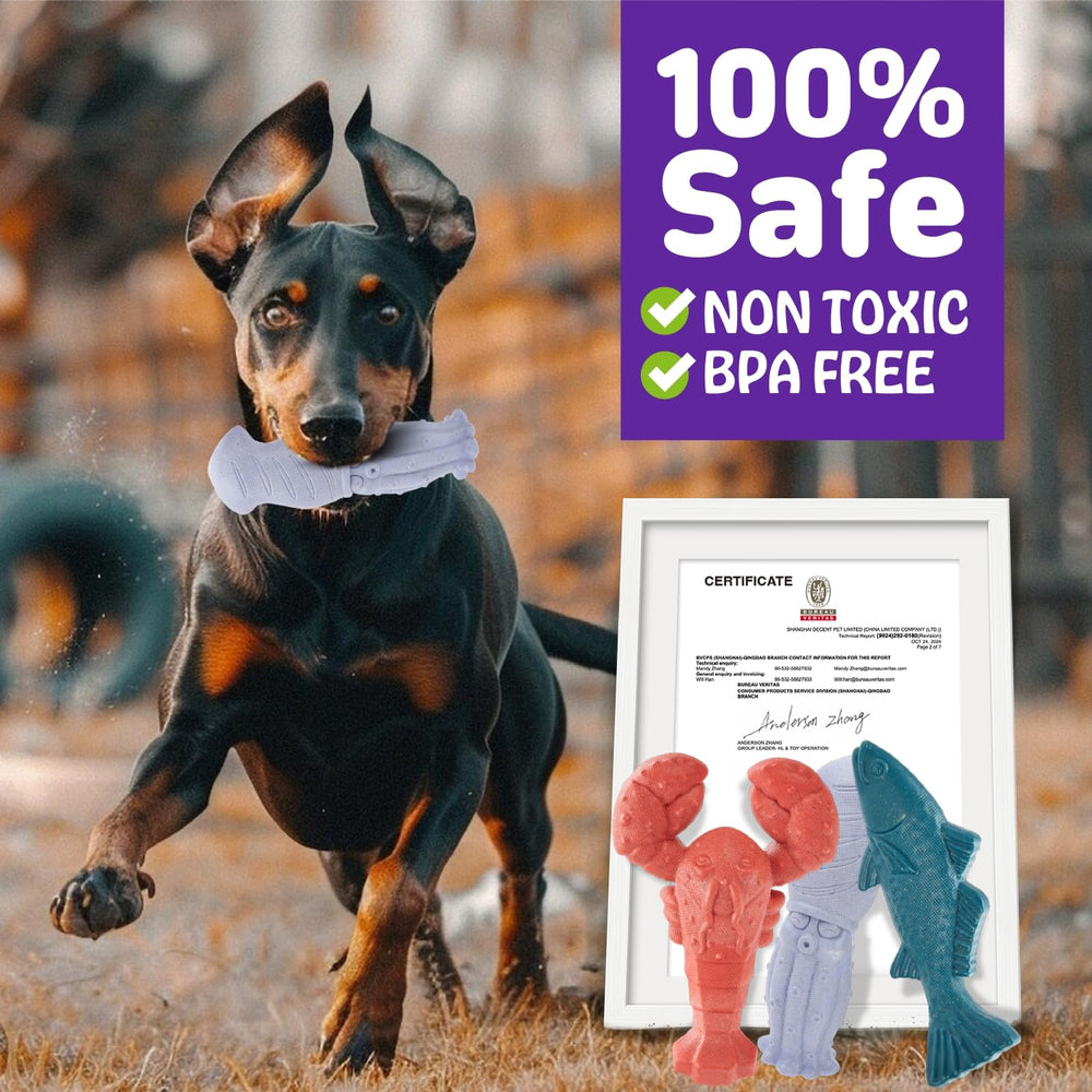 Kimee dog toys indestructible nylon withstands tough chewers during long play.