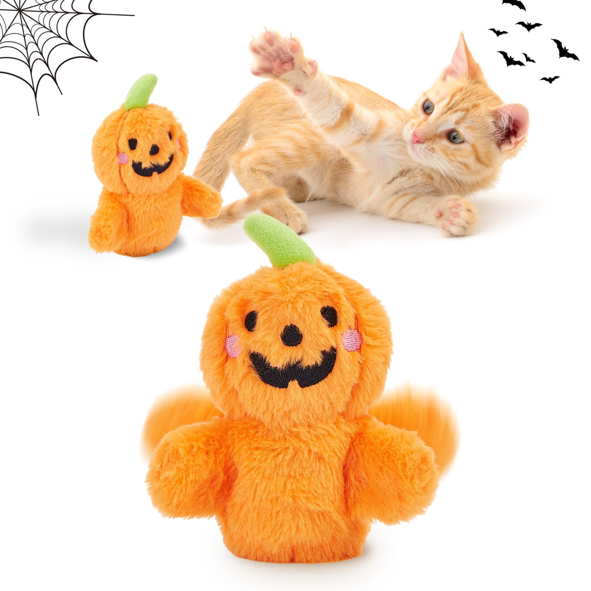 Kimee Halloween Catnip Toys pumpkin flapping image showing energetic play for curious cats