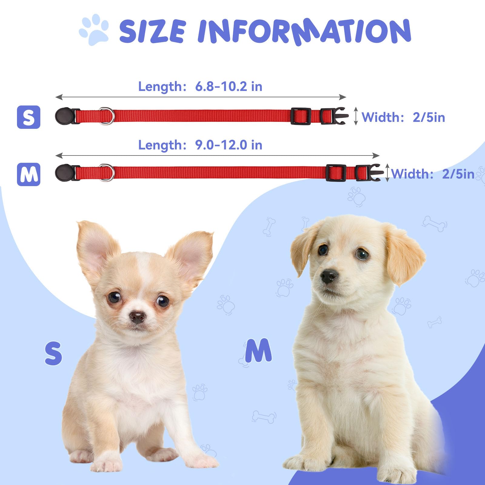 Kimgep adjustable two-size collars fit small to medium puppies.