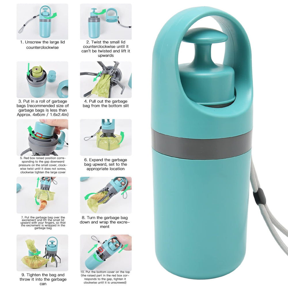 KIMISS pooper scooper with retractable strap demonstrates hands-free carry during walks.