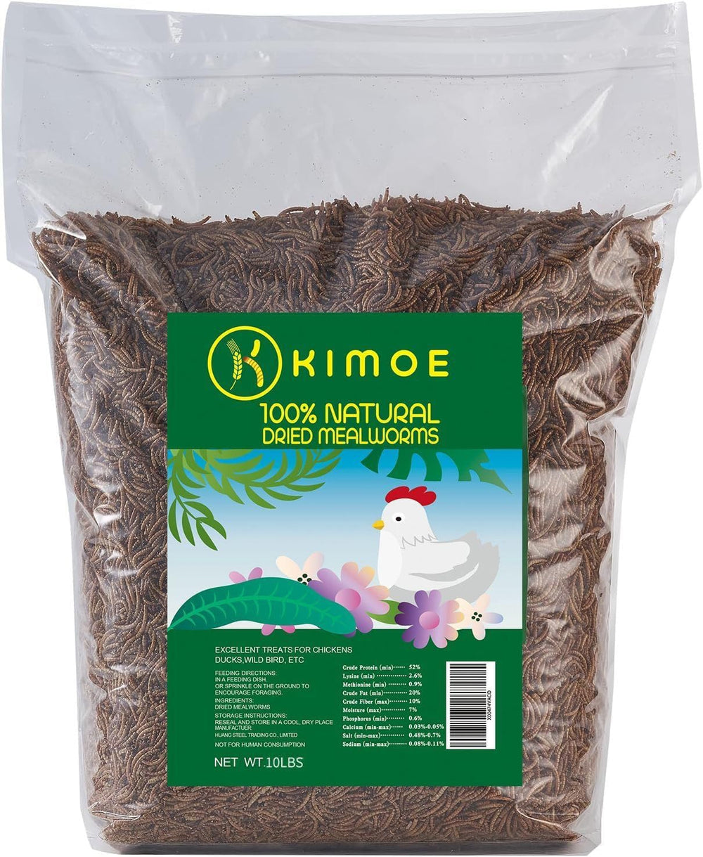 Kimoe mealworms close-up showing high-protein feed for healthier eggs.