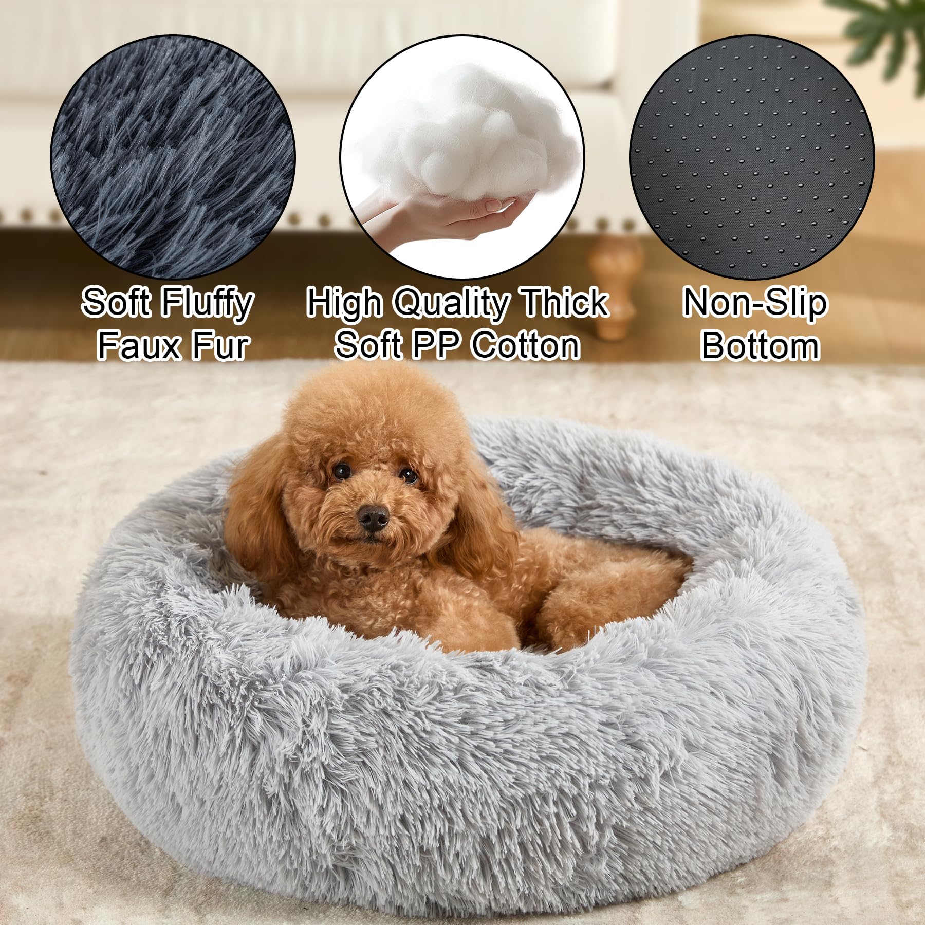 Kimpets donut bed anti-slip base keeps bed steady during rest