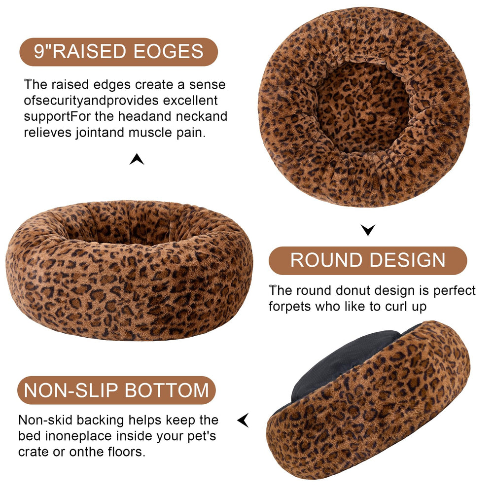 Kimpets donut bed anti-slip bottom keeps paws secure during cozy naps.