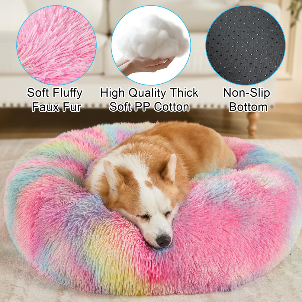 Kimpets donut bed closeup highlights plush faux fur and soft stuffing
