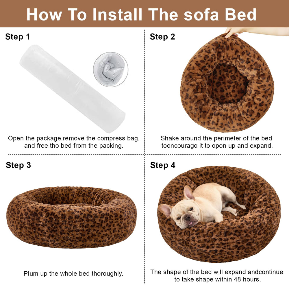 Kimpets donut bed size guide 16-37in helps match dogs from small to large.