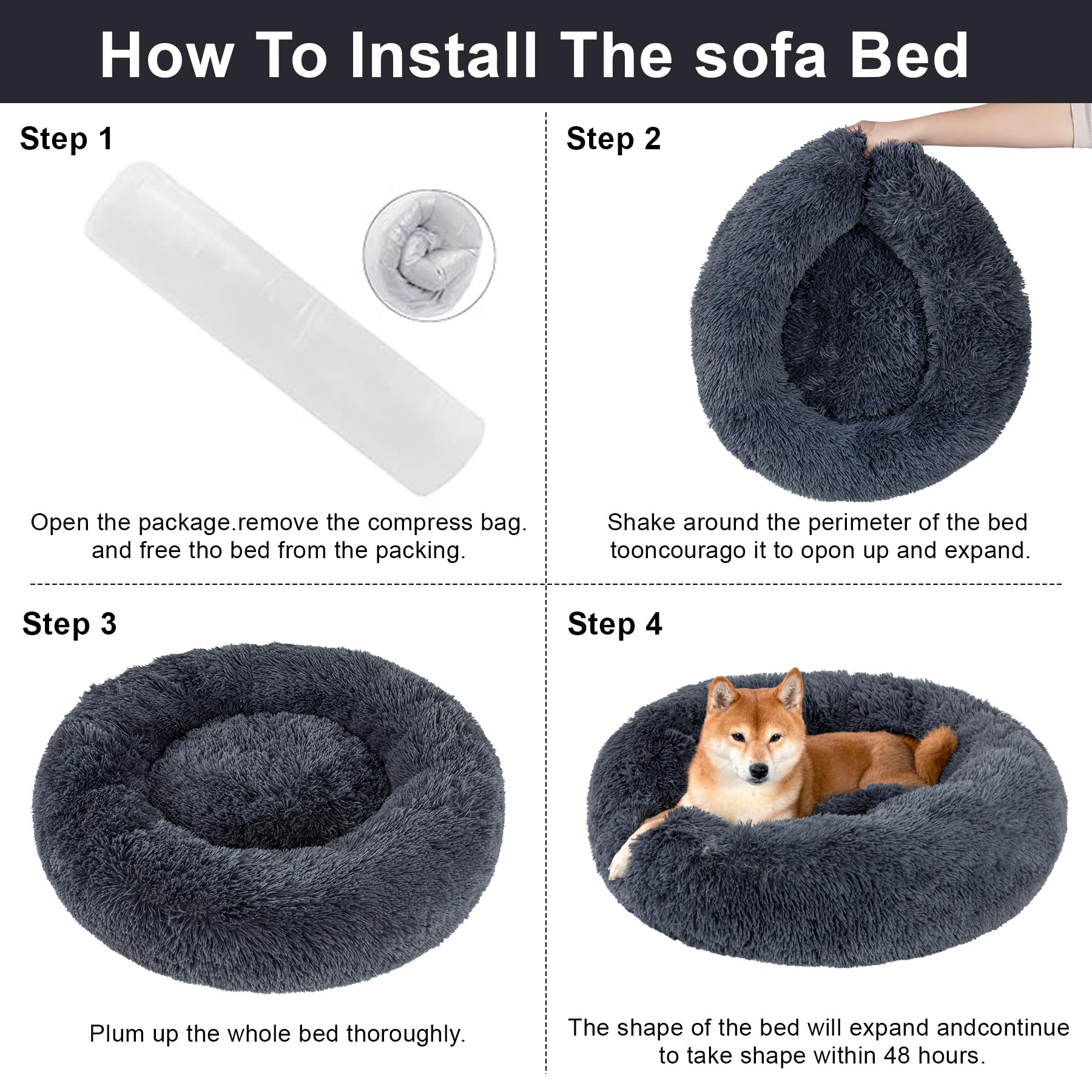 Kimpets fluffy-bolster-dog-bed features a raised rim for comfort and security.