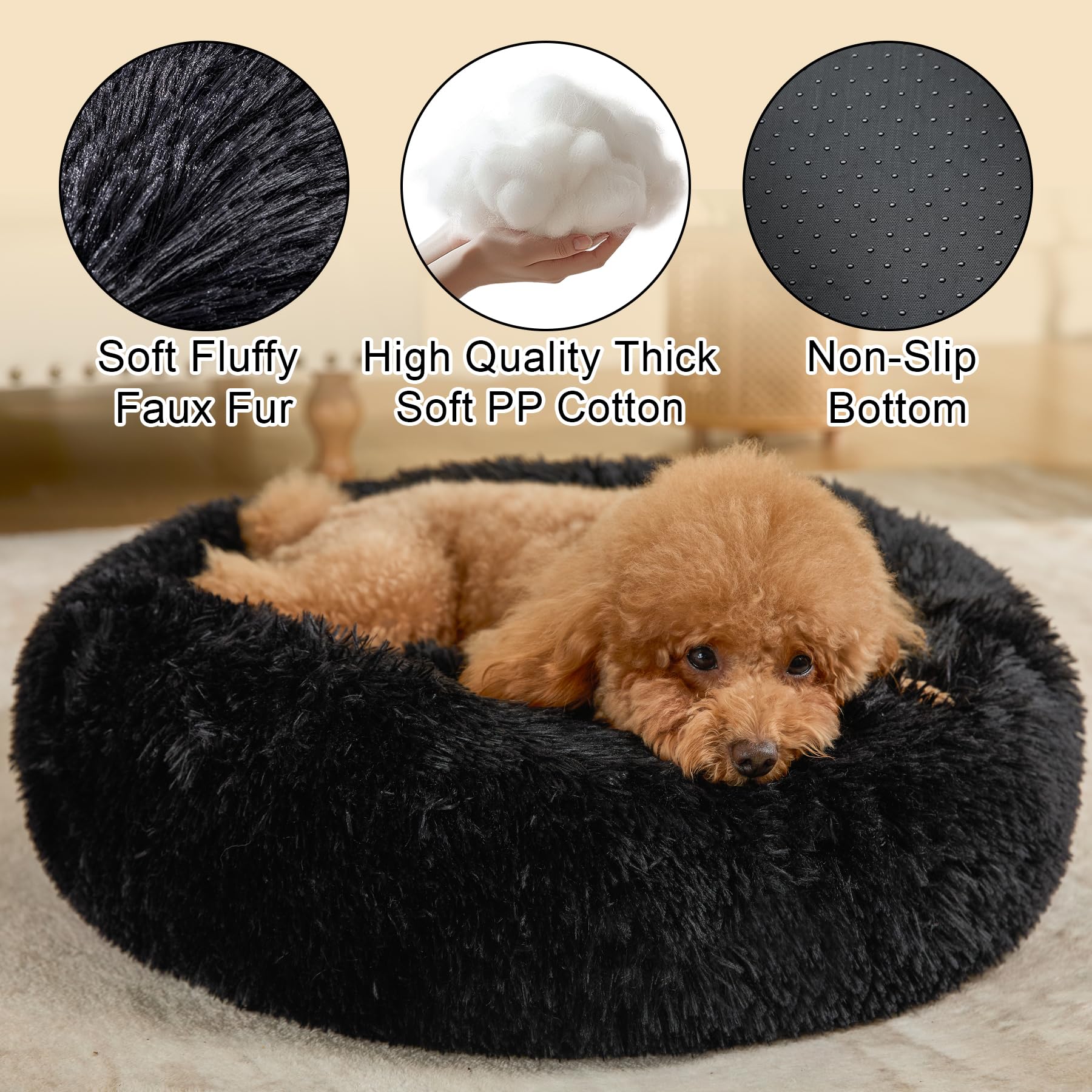 Kimpets round donut bed soft faux fur texture for warm resting