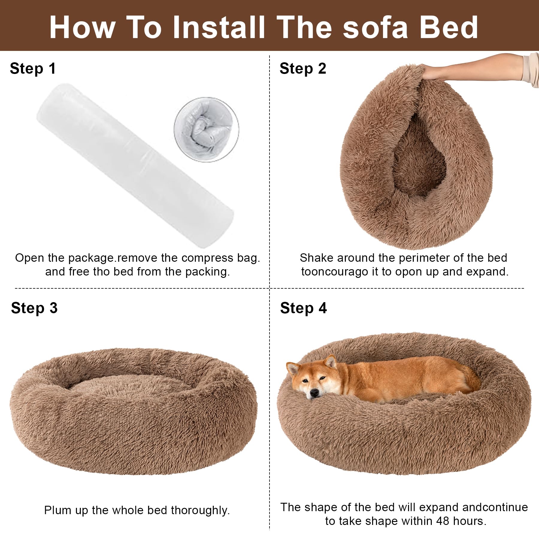 Kimpets 24khaki donut bed fluff close-up showcases soft stuffing for inviting naps.