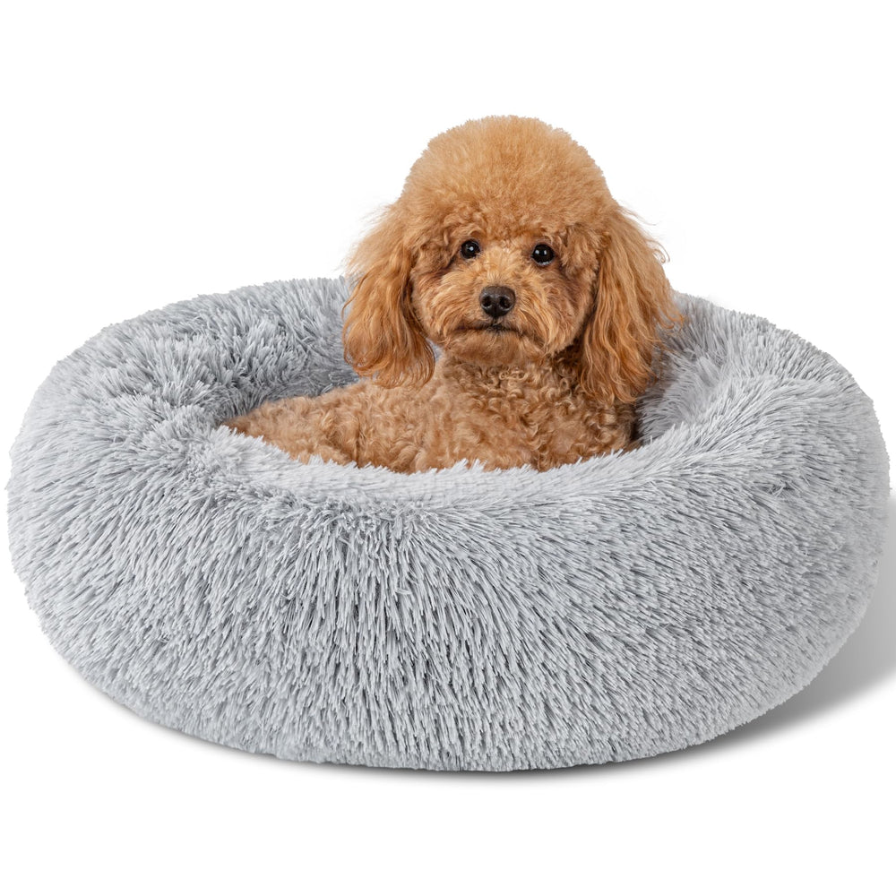 Kimpets round donut dog bed light grey 20in with plush surface for cozy naps