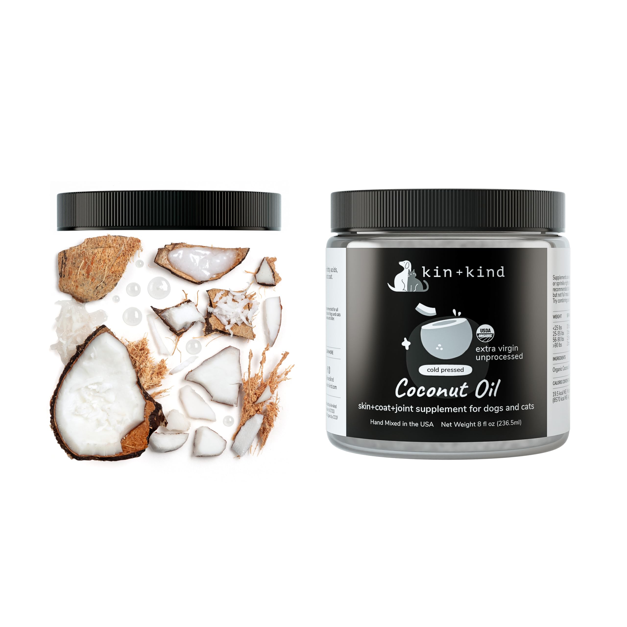 Kin-kind coconut oil on paw for topical moisture during grooming.