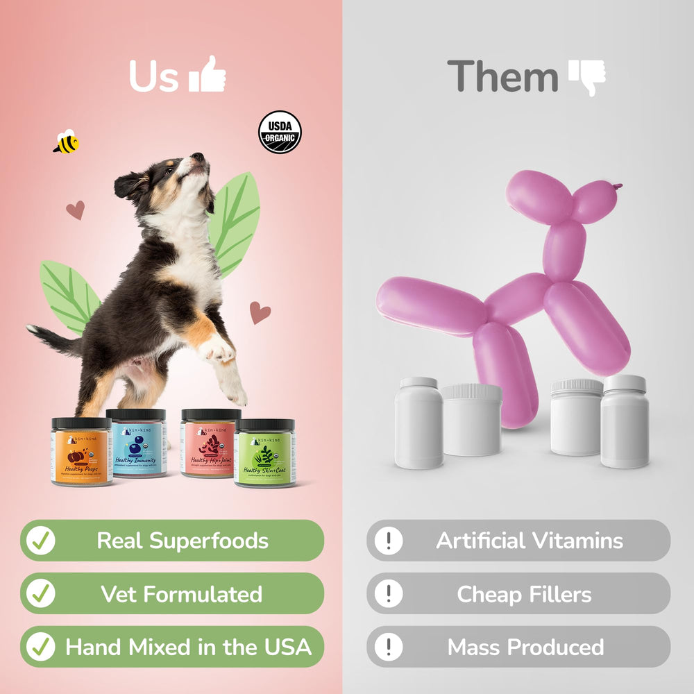 Kin-kind coconut oil applied to noses and paws for moisture.