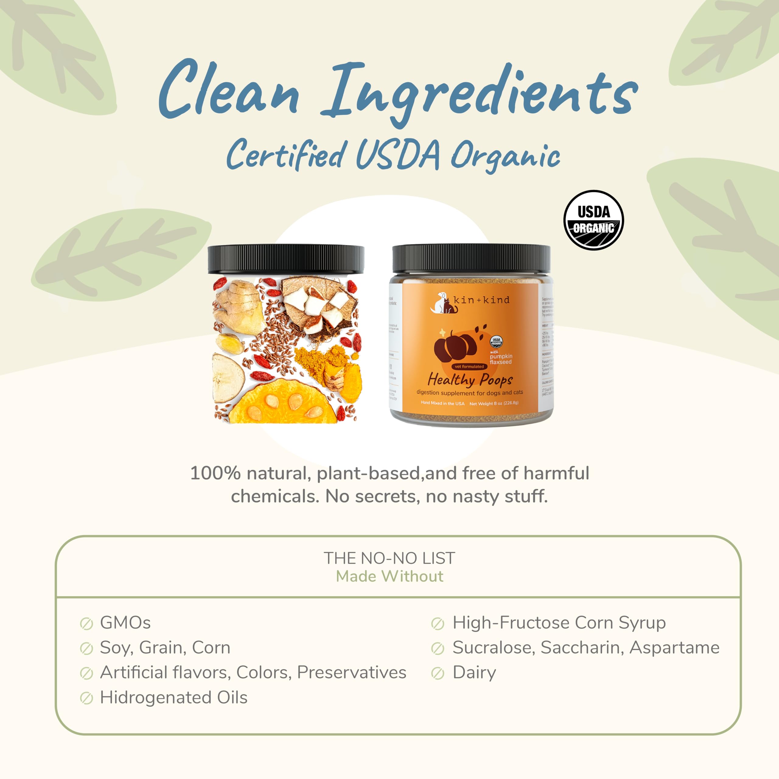 Kin-kind Dog-Cat Supplements jar closeup promotes trusted vet-formulated care for pets.