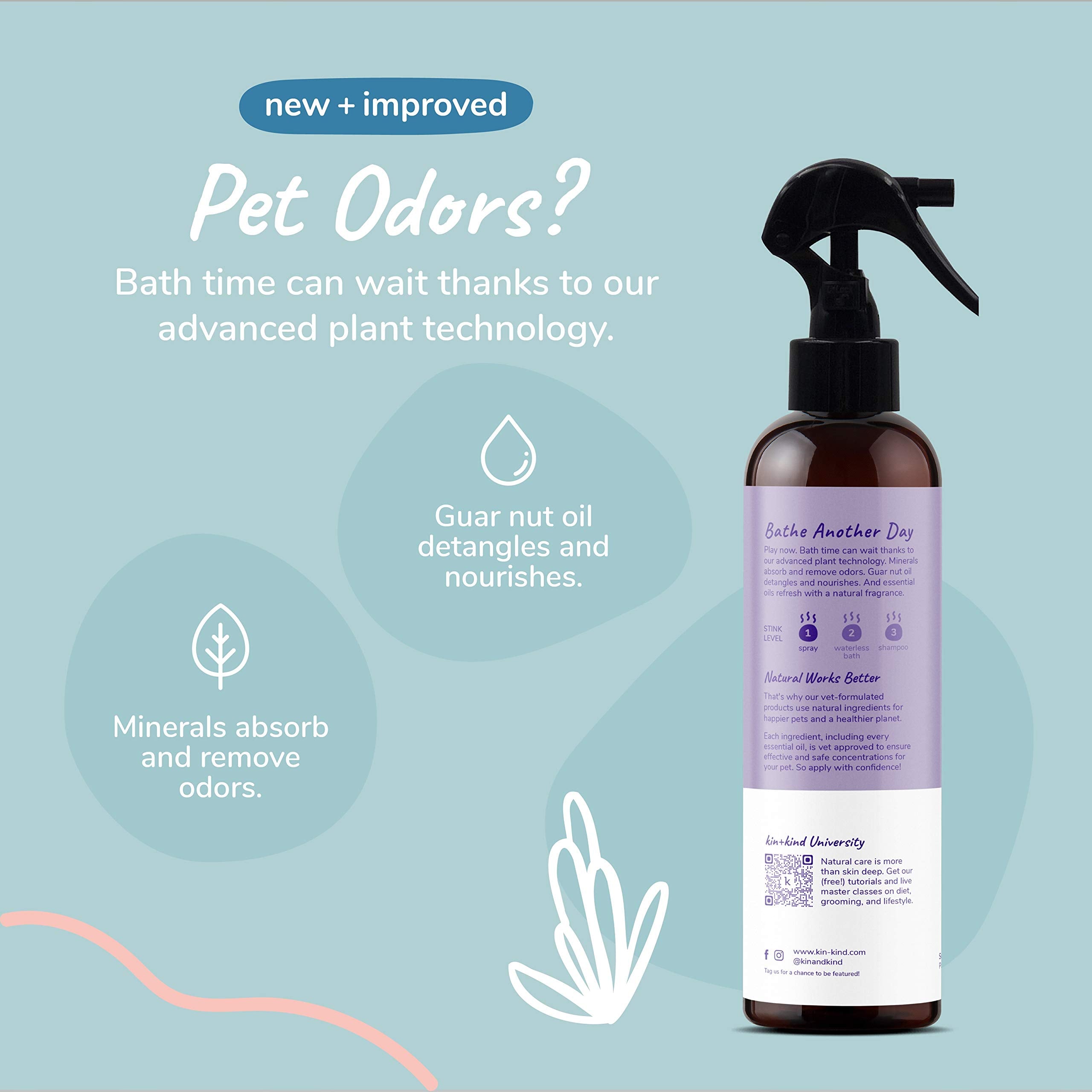 kin+kind dog deodorizing spray application on coat for fresh scent