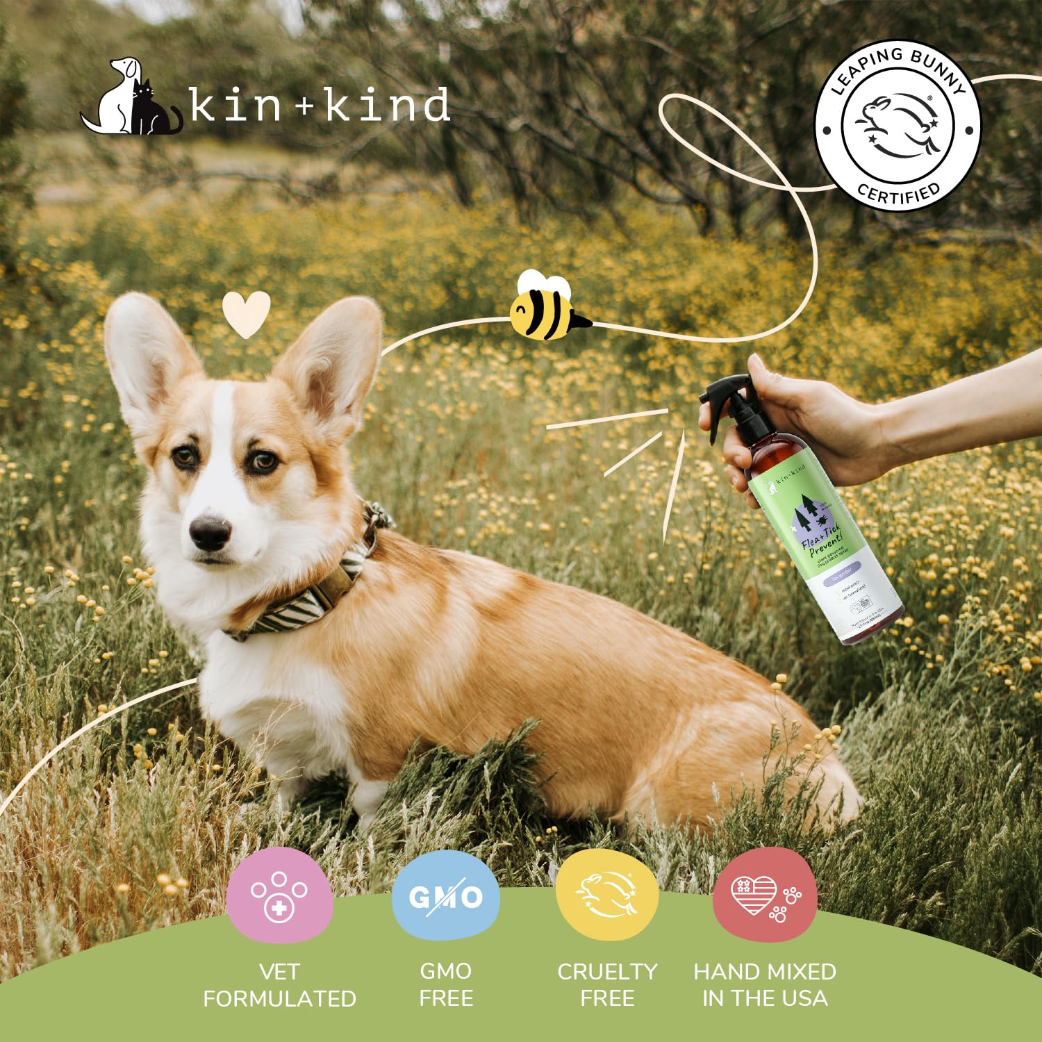 kin+kind lavender scent on spray bottle for a pleasant care experience