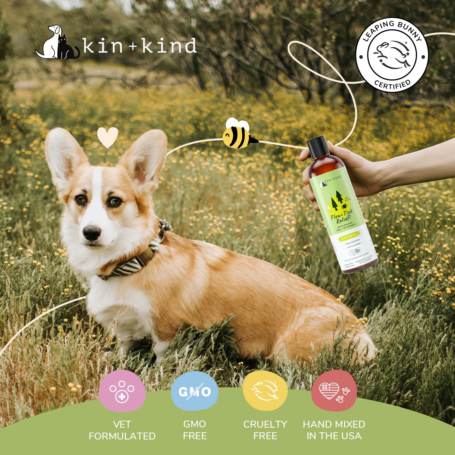 Kin+Kind grooming session shows easy application for dogs of all sizes.