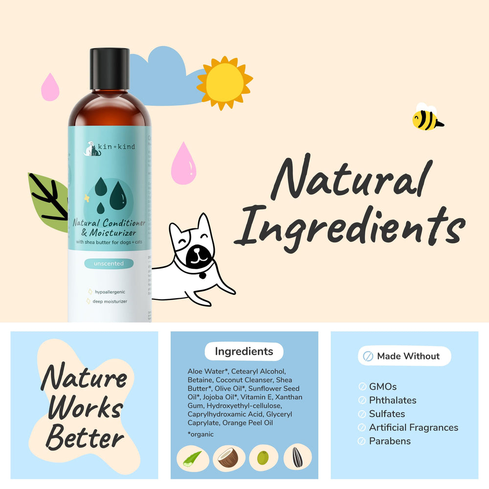 Kin-kind made-in-usa packaging shot emphasizing cruelty-free, vet-formulated care.