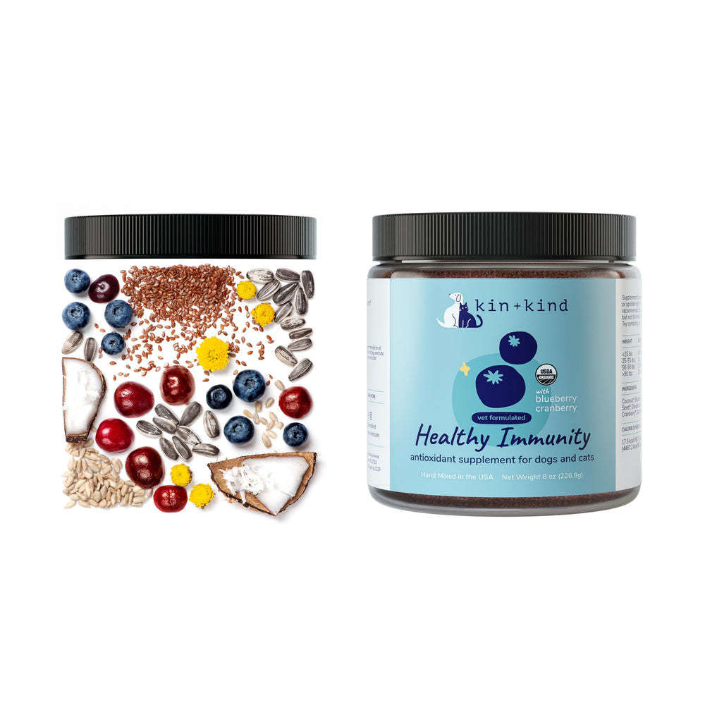 Kin-kind natural ingredients highlight organic care for pets everyday vitality.