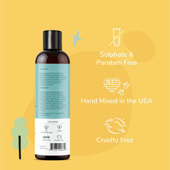 Kin-kind natural ingredients graphic featuring shea butter, aloe, betaine for sensitive skin.