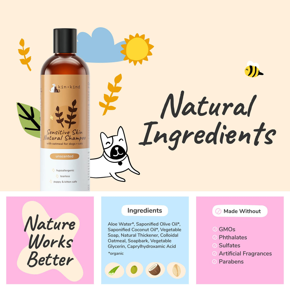 kin+kind olive oil image showcases natural conditioning for dry skin and smoother fur