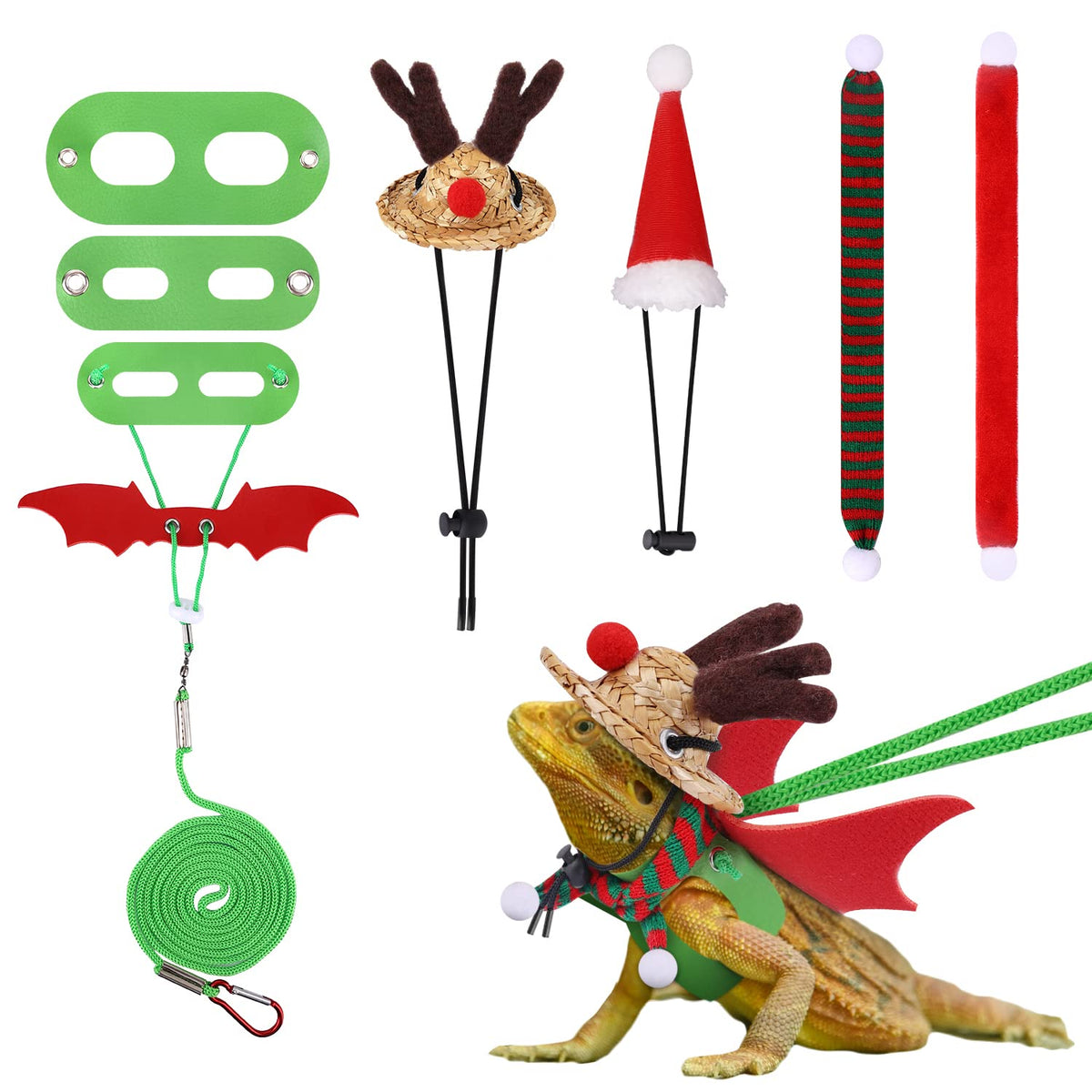 KINBOM Bearded Dragon Christmas Costume with antler hat for festive photos