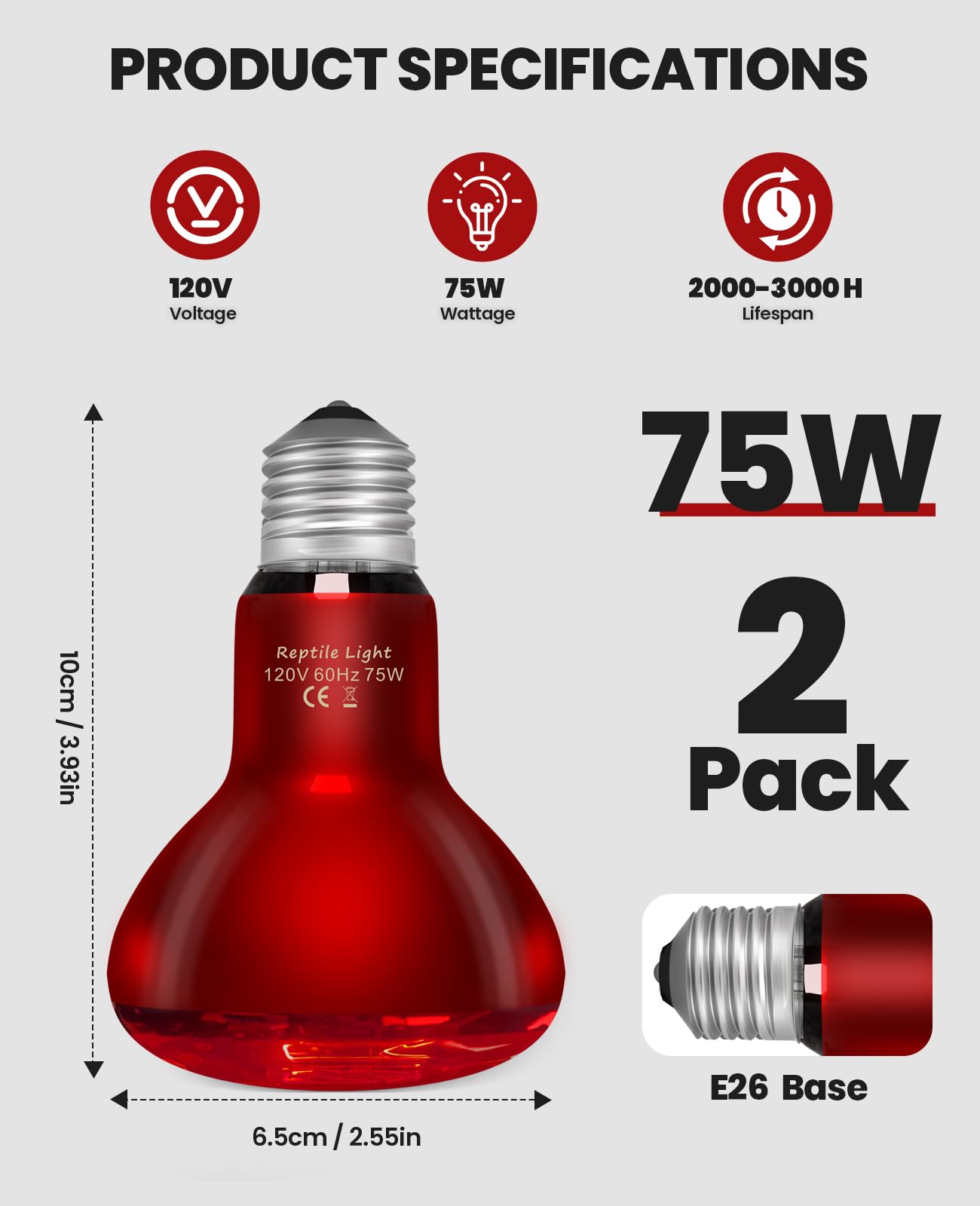 KINDEEP infrared heat lamp 75W pack basking-spot glow enables active daytime basking