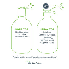 Kinderbean spray-top-application shows easy spray-on use for stains and hard surfaces.