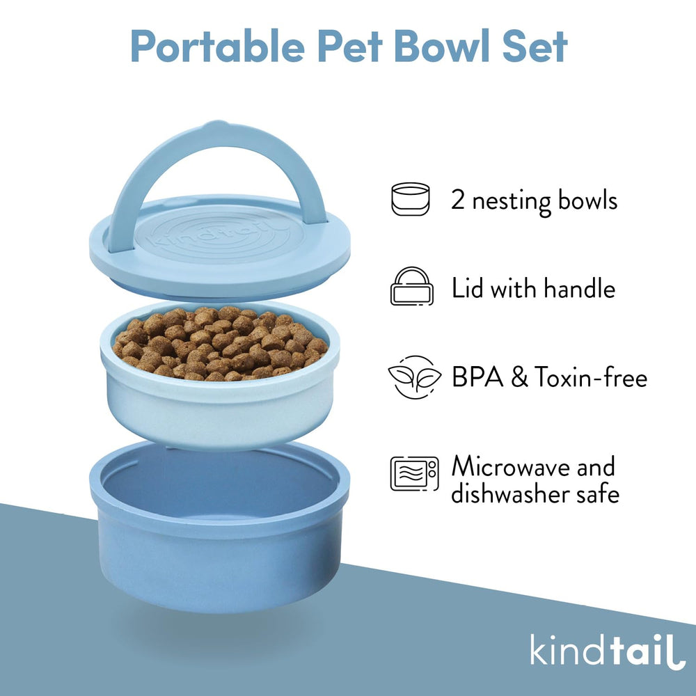 KindTail nesting bowls stacked for compact, space-saving travel.
