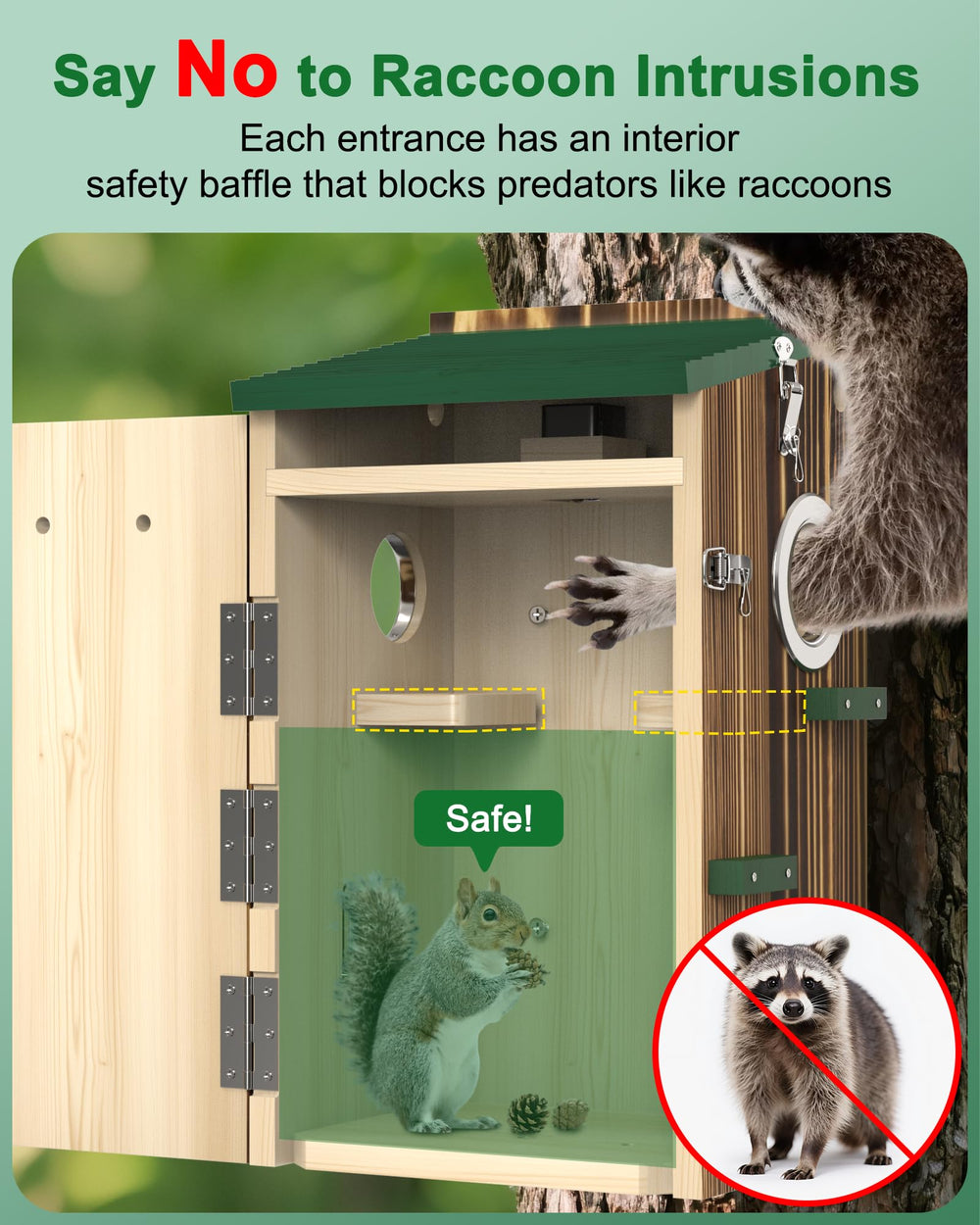 KinetCam Squirrel Box predator proof entry protects tenants while they store nuts.