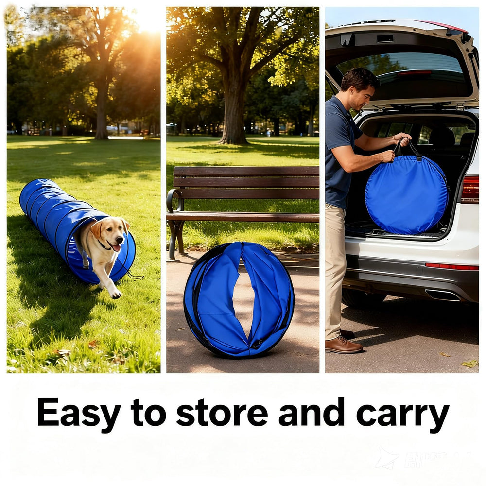 KINETOVOLTA outdoor/backyard dog training with durable agility tunnel.