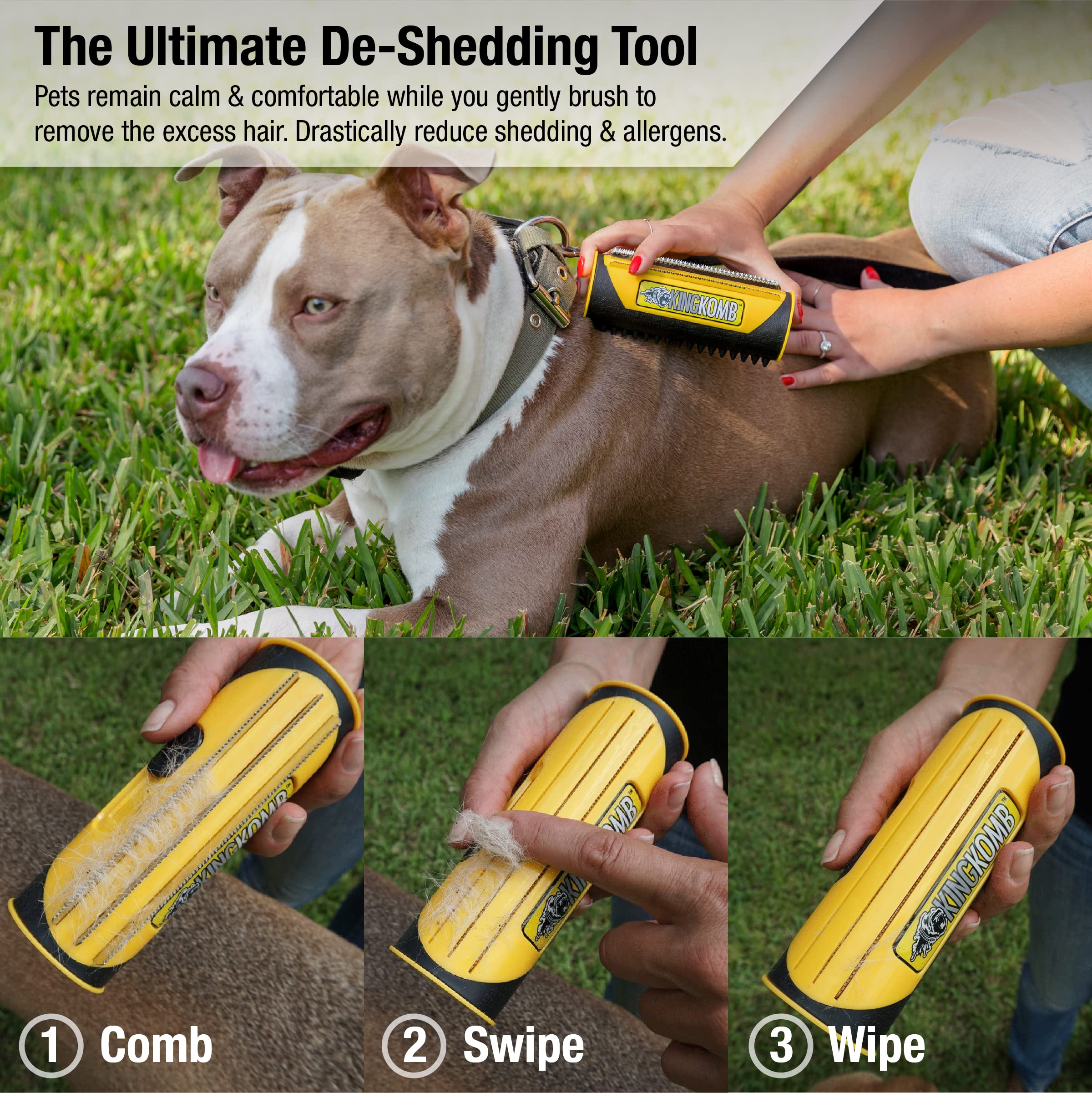 King Kanine deshedding brush in dog grooming use with smooth coat results