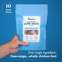 King Lou Pets dental treat visuals: single-ingredient, natural dog snack.