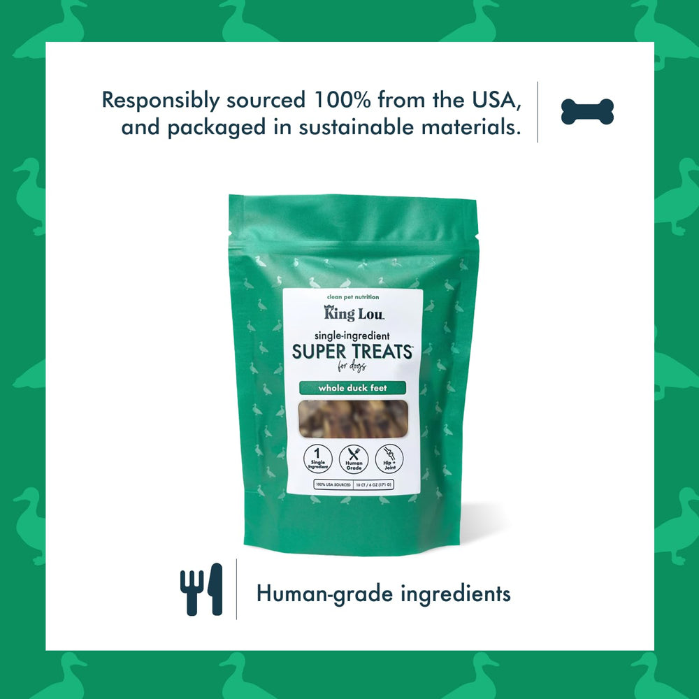 King Lou Pets duck feet close-up crunch highlighting dental-health-friendly texture for dogs