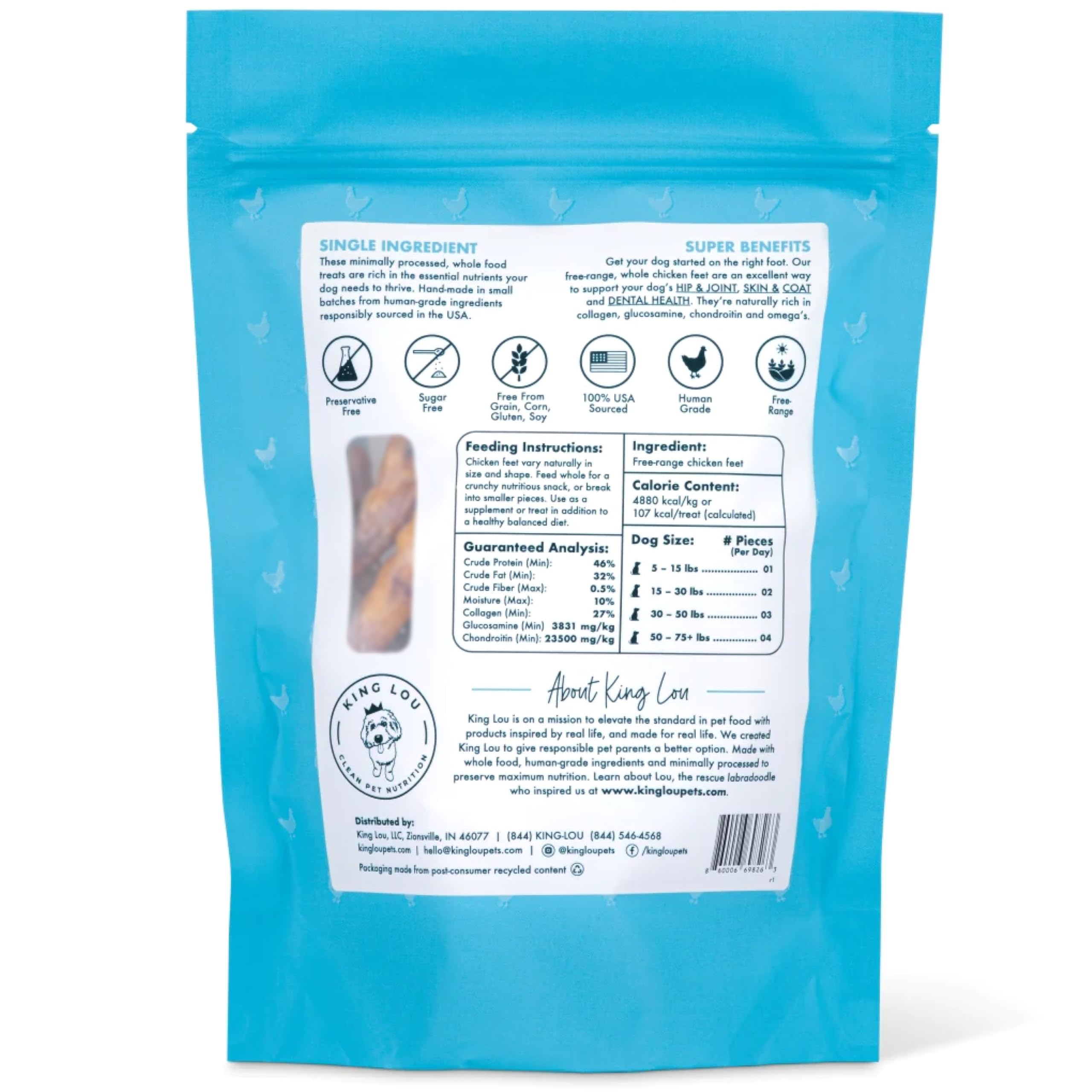 King Lou Pets single-ingredient dog treat, natural nutrition.