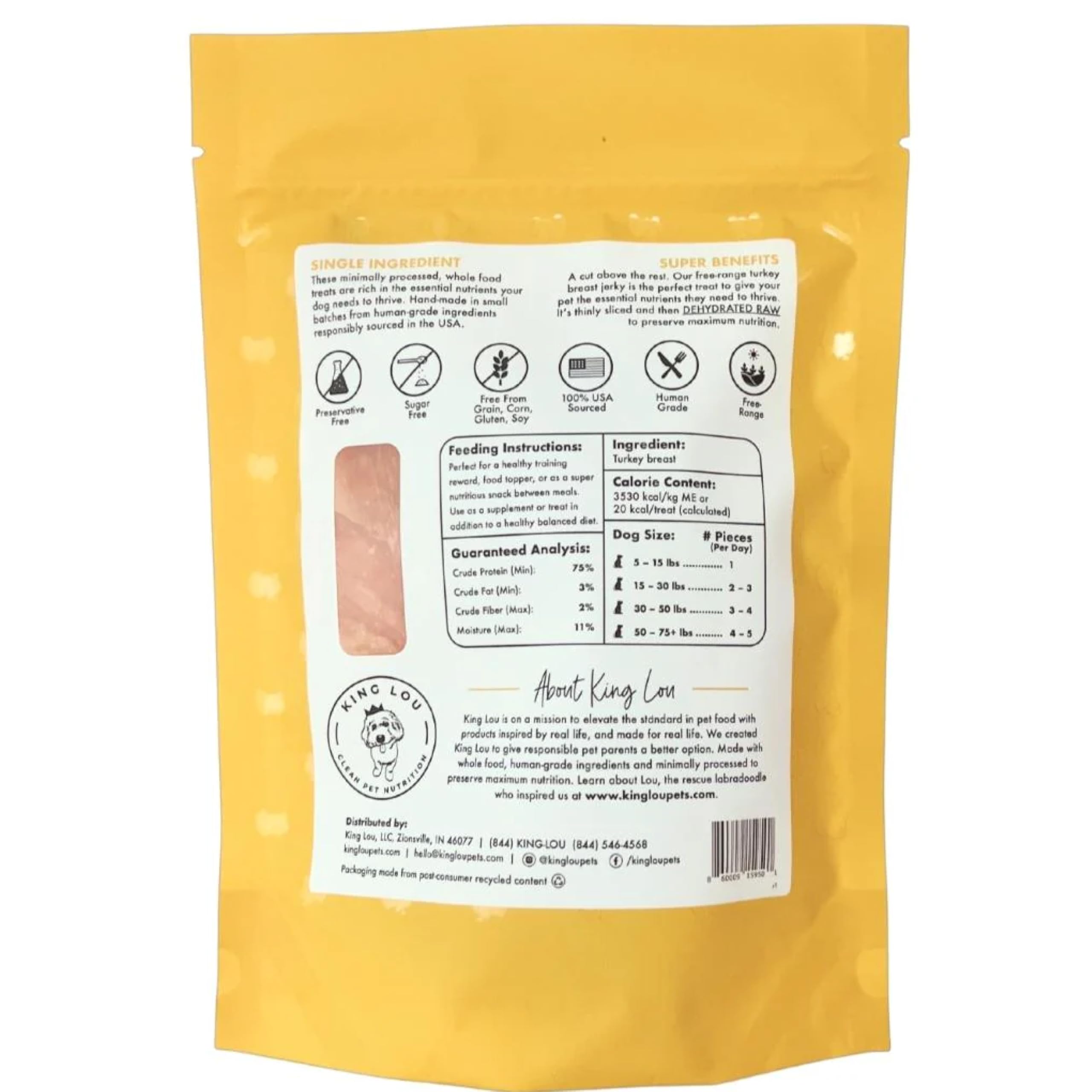 King Lou Pets turkey jerky hand-crafted small-batch bag signals premium care