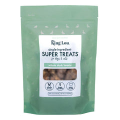 King Lou Pets pack shot of USA-made whole duck hearts as a simple protein-packed treat