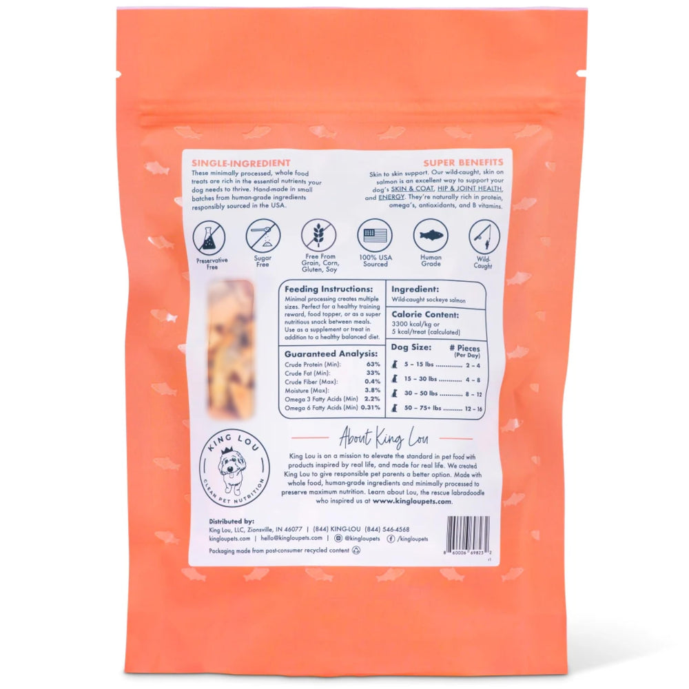 Ingredient label featuring human-grade salmon for King Lou bites