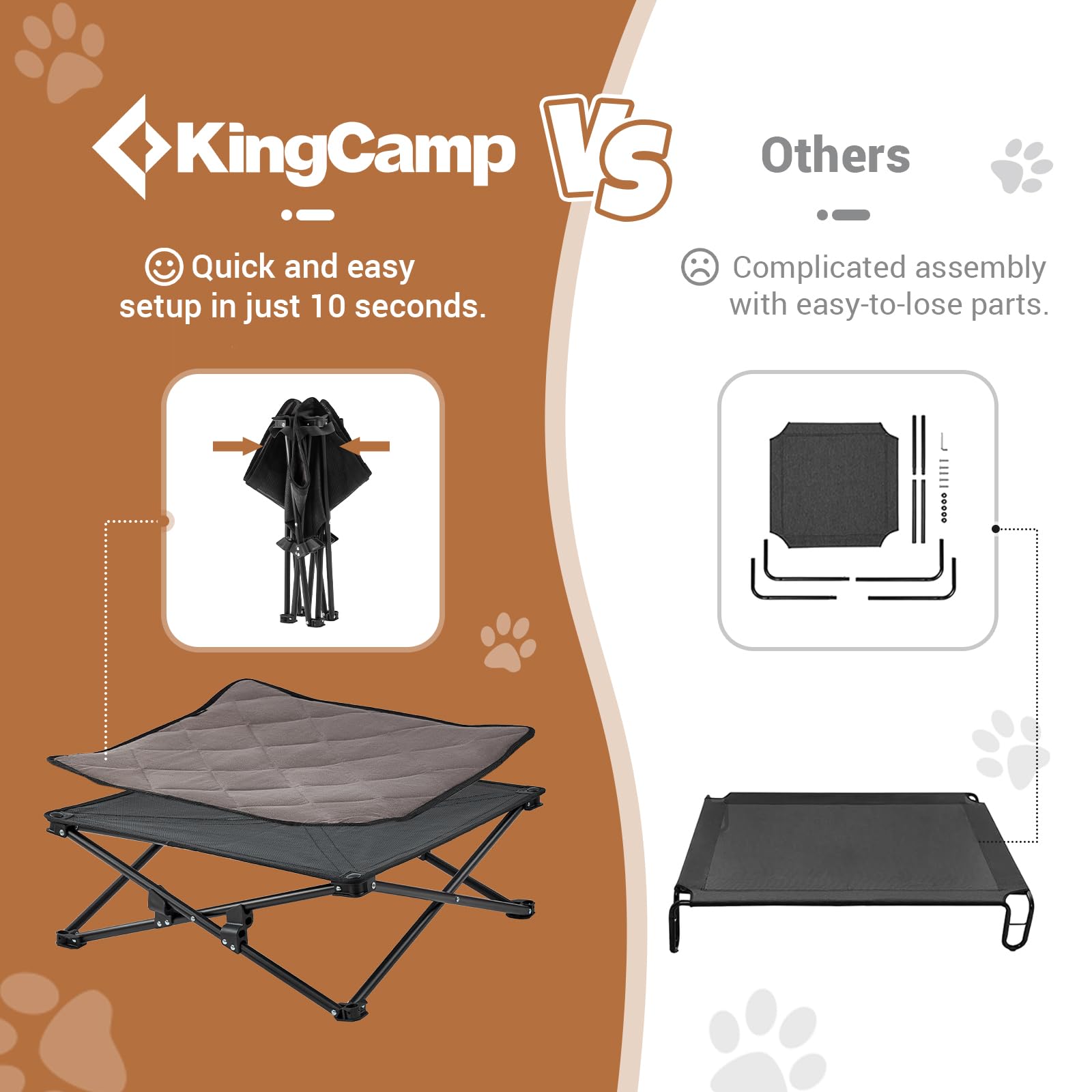 KingCamp elevated dog bed quick-open design for easy setup