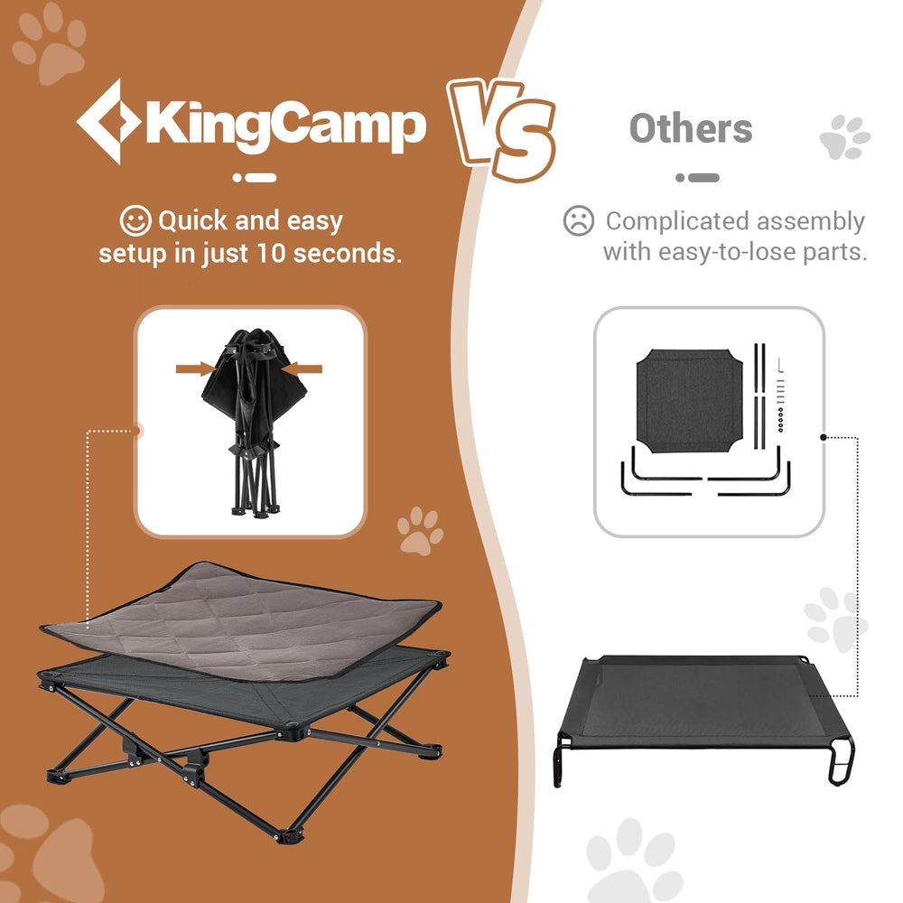 KingCamp elevated dog bed quick-open design for easy setup