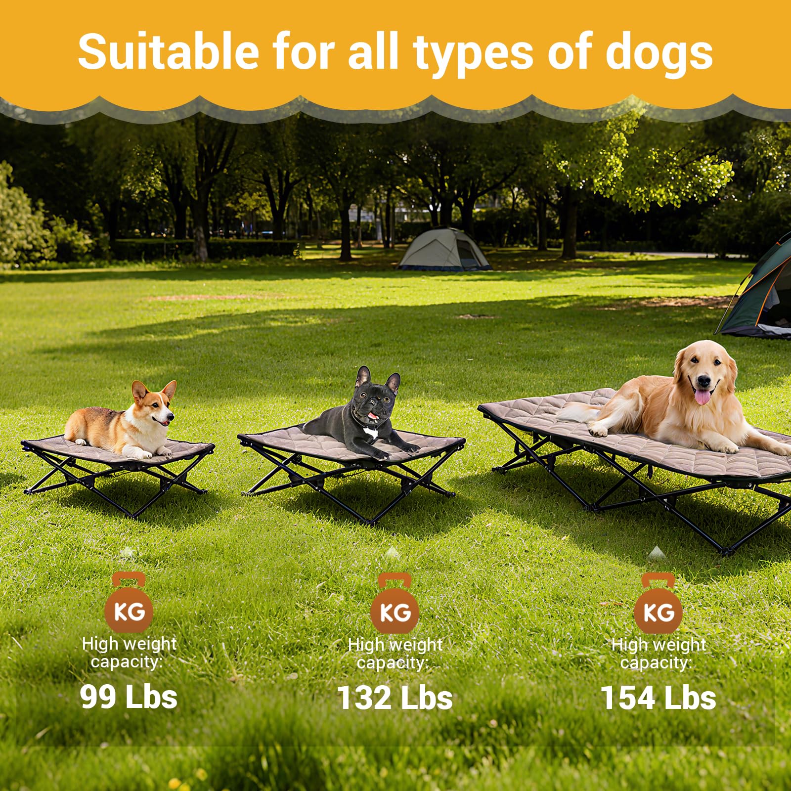 KingCamp elevated dog bed medium anti-slip feet prevent sliding on surfaces.