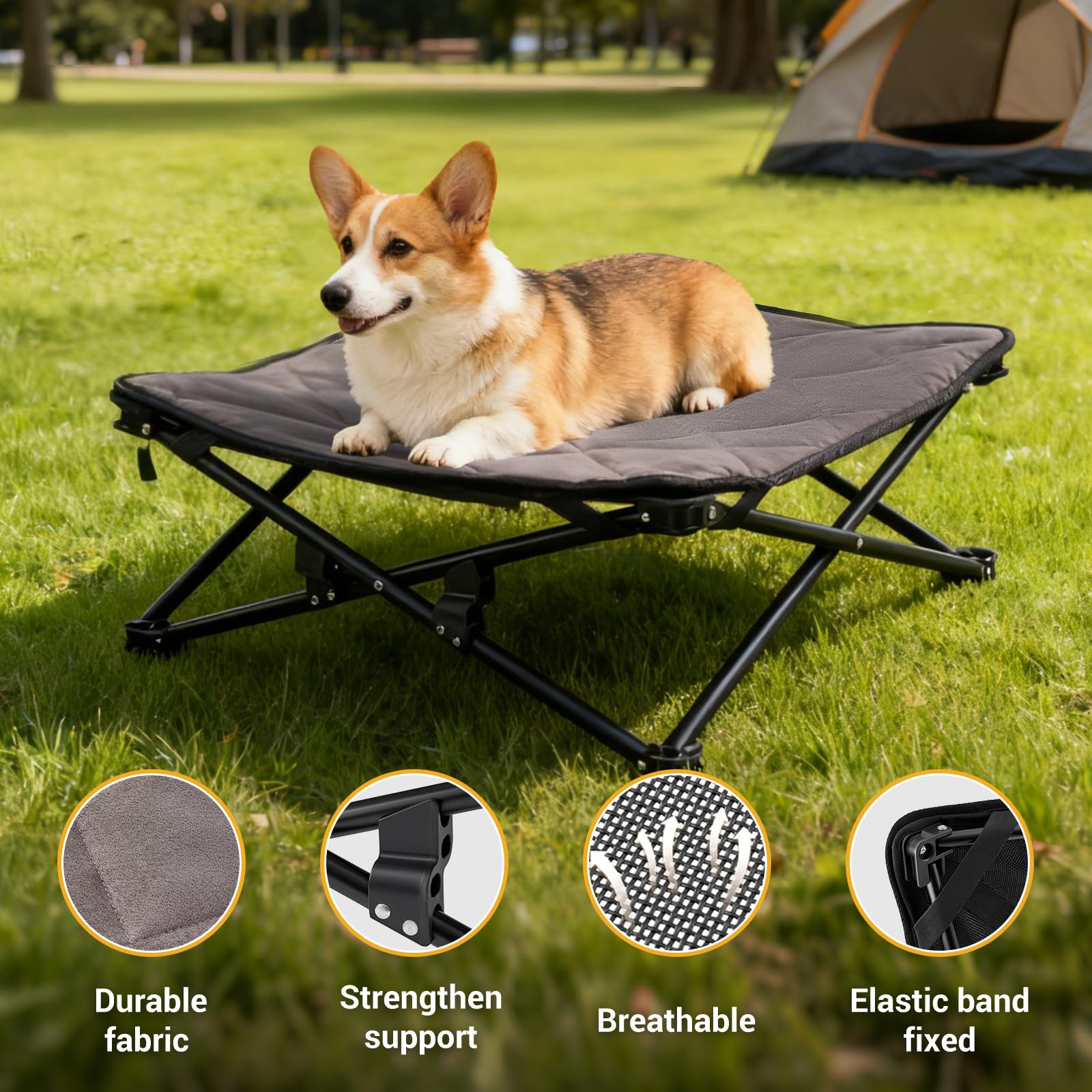 KingCamp elevated dog bed medium cushion close-up with removable washable cover.