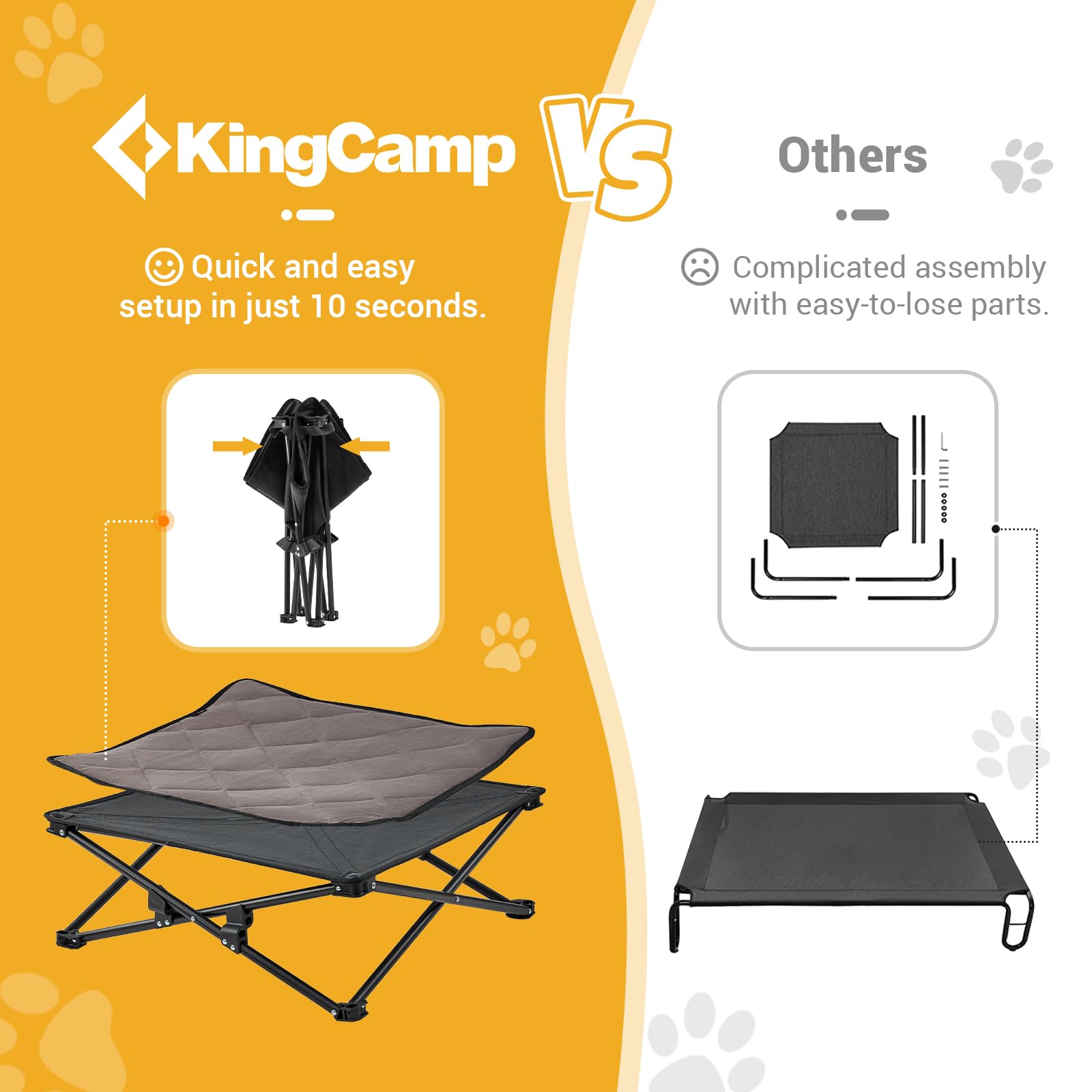 KingCamp elevated dog bed medium, top view highlights breathable cooling mesh.